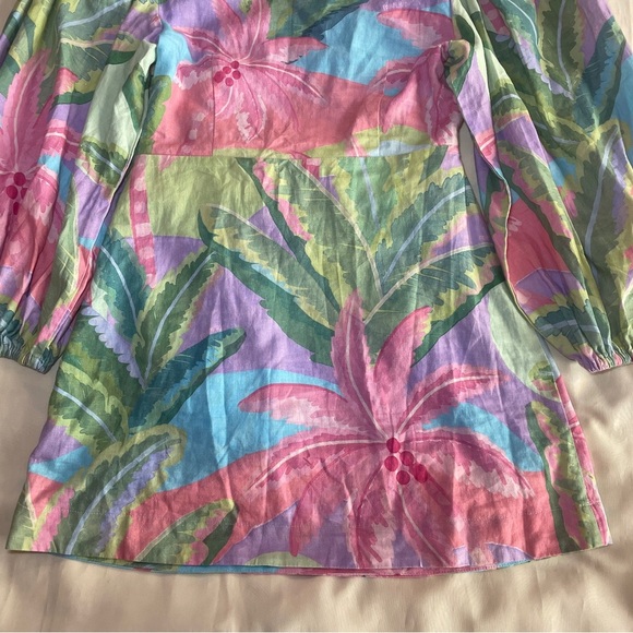 Farm Rio- BEACH VIBE LINEN BLEND CUTOUT DRESS In Blue Size Medium Palm Trees - Picture 8 of 11